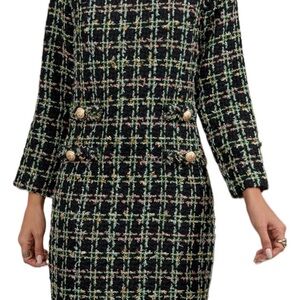 Tinsel Tweed Dress with Gold Buttons